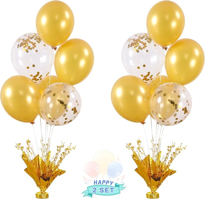 2 Set Gold Birthday Centerpieces for Tables Gold Balloons Stand Kit for Birthday Party Graduation Baby Shower Wedding Bridal Shower Retirement Anniversary Engagement Prom Table Decorations