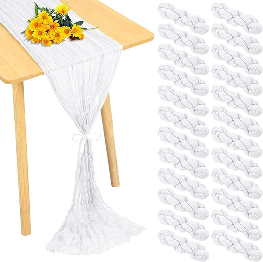 24 Pack Cheesecloth Table Runner 20 x 120 inch Cheese Cloth Table Runner Bulk,Romantic Boho Sheer Gauze Fabric Table Runners for Wedding Reception,Party,Bridal Shower Table Decor(White)