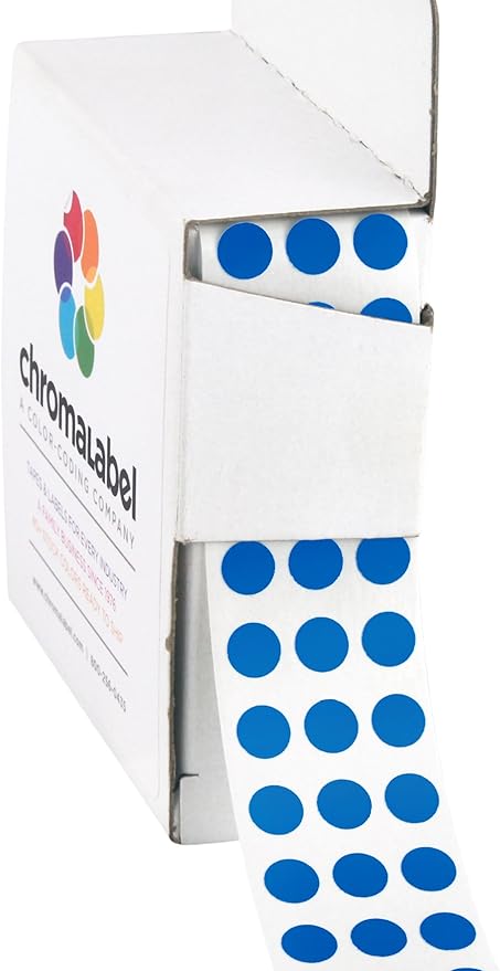 ChromaLabel Blue Circle Sticker 1/4 Inch Permanent Labels, Round Colored Small Sticker, Adhesive dots for Crafts Colored, 1000 Dark Blue Dot Stickers with Dispenser Box