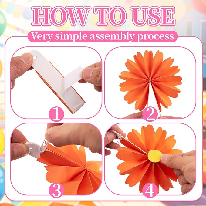PAPER JAZZ 15pcs Colorful Paper Flower Fiesta Paper Fan Party Decorations, Mini Mexican Hanging Ornaments,Rainbow Paper Daisy with Small Flower for Spring Summer Easter Party