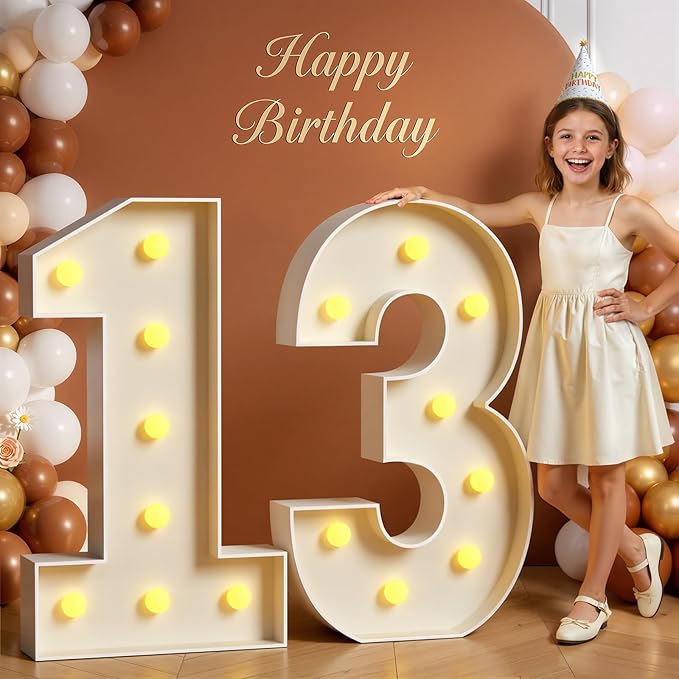 Tongjoy 3FT Marquee Numbers Large Light Up Numbers for 13th Birthday Decoration, Light Up for 13 Years Old, Anniversary Party Decor Birthday, Pre-Cut Foamboad DIY
