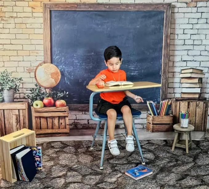 Kate Back-to-School Vintage Campus Brick Wall Photo Backdrop, 8x8ft | Features Back-to-School Vintage Campus Brick Wall; Photo background for back-to-school portraits and studio photography.