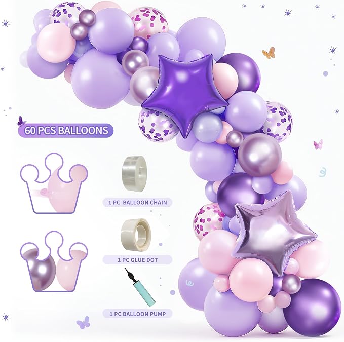 199 Pcs Purple Birthday Party Decorations For Women，Happy Birthday Party Decorations For Girls, 100 Pcs Paper Plates,Napkins and Forks for 20 Guests,Bday Sash and Crown,20 Tableware Sets