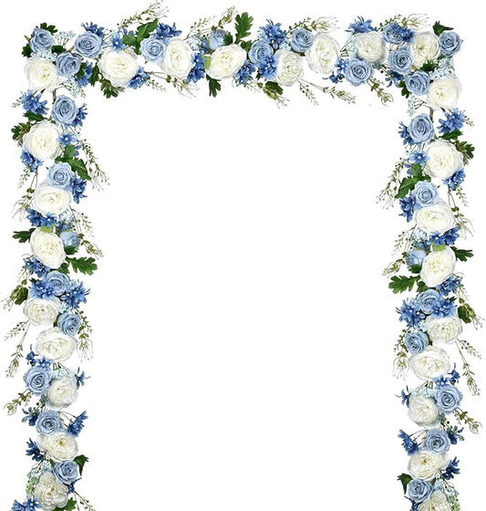 2 Pack Artificial Peony Garland, Total 12ft Floral Greenery Garland with Rose Flower Vine, Peony Flowers and Green Leaves for Wedding, Dining Table, Home Party Decor