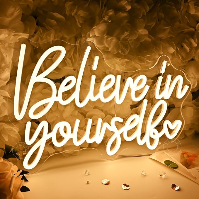 SYLHOME Led Neon Light Sign Believe In Yourself Bedroom Classroom Inspirational Wall Sign Decor Positive Birthday Party USB 15.75" X 10.12"