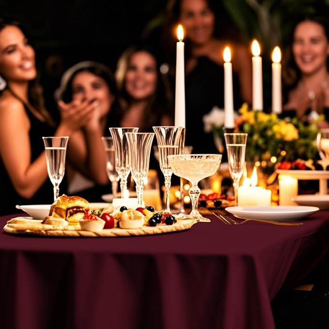 54IN X 320FT Plastic Table Cover Roll with Cutter Box, Cut to Size Plastic Table Cloths for Parties, Birthday, Disposable Tablecloth Roll for All Shape Tables (Burgundy, 54 Inch X 320 Feet)