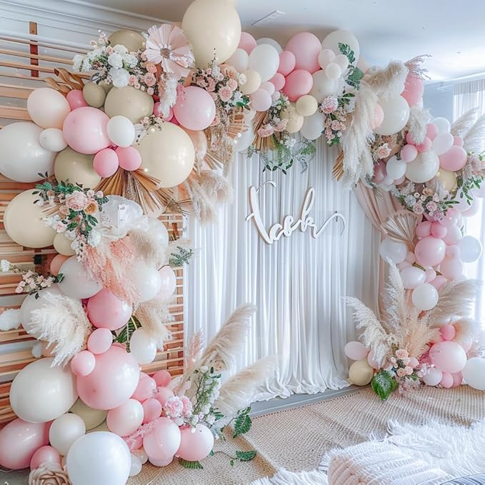 Pastel Light Pink Balloons Double Stuffed Pink Balloon Garland Arch Kit Different Sizes 18/12/5 Inch For Birthday Baby Shower Gender Reveal Bridal Party Decorations
