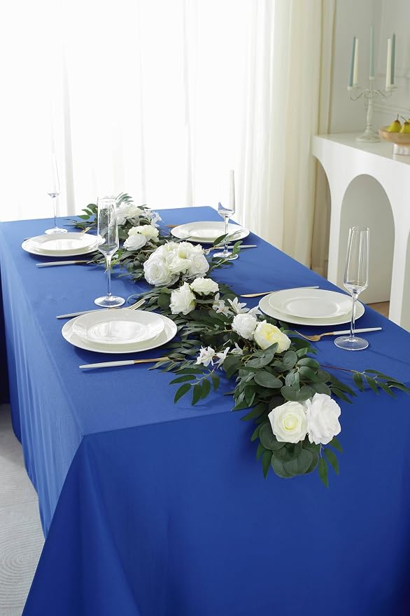 5 Pack Rectangle Tablecloth, 90 x 156 Inch Royal Blue, 8ft Washable Polyester Tablecloth for Home, Party, Wedding or Restaurant