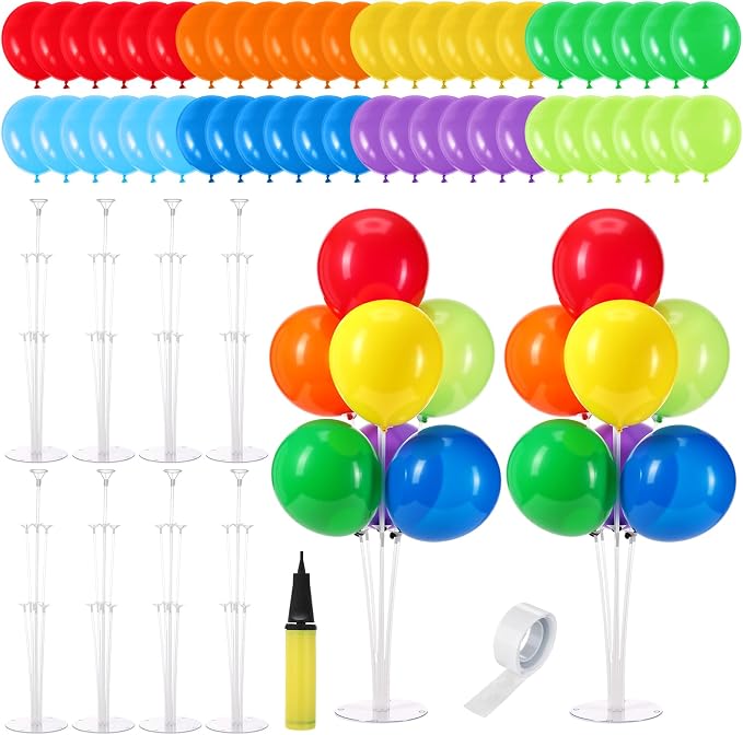 VioraWhite 8 Set Balloon Stands Kits, Sticks Holder with Base and Balloon for Table Centerpieces Party Decoration for Birthday Baby Shower Fiesta Carnival Wedding Graduation Party(Colorful)