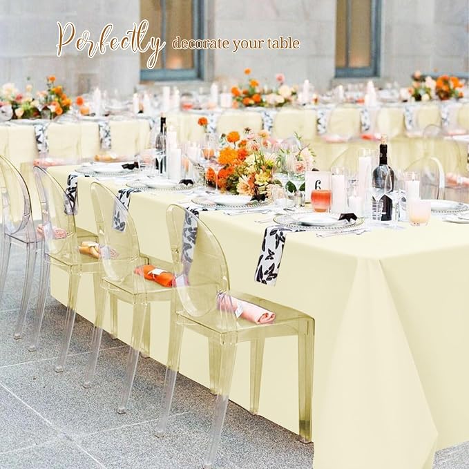 Pesonlook 12 Pack 60 x 102 Inch Tablecloth, Beige Rectangle Tablecloth for 6 Ft Rectangle Tables,Washable Fabric Table Cover for Wedding/Buffet Party/Dining Table/Events(60 x 102 Inch,Beige)