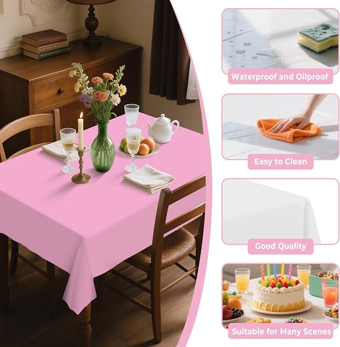 54IN X 320FT Plastic Table Cover Roll with Cutter Box, Cut to Size Plastic Table Cloths for Parties, Birthday, Disposable Tablecloth Roll for All Shape Tables (Pink, 54 Inch X 320 Feet)