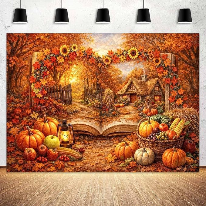 5 x 3 ft Fall Photo Backdrops for Photography Autumn Fairy Wonderland Storybook Pumpkin Magic Garden Thanksgiving Backdrop Maple Leaves Thanksgiving Photoshoot Portrait Photo Backdrops Decorations