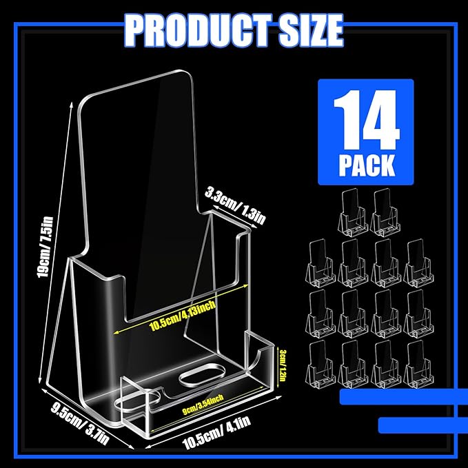 Wenqik Acrylic Brochure Holder with Business Card 4.1 Inch Rack Card Holder Pamphlet Display Stand Organizer for Menu Flyer Magazine Office Booklets(14 Pcs)