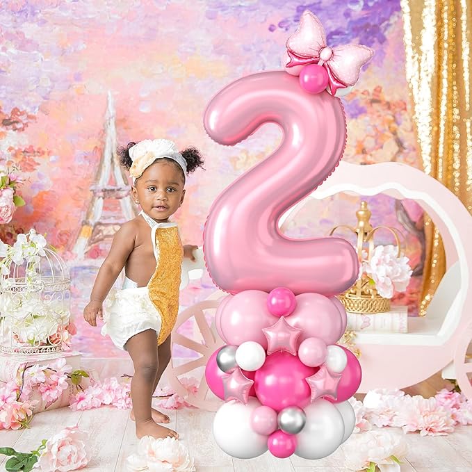 Pink Number 12 Balloons 40 Inch Pastel Pink 12th Birthday Party Decorations Baby Hot Pink White Number 21 Foil Balloon Tower with Bows Giant Large Digit Helium Balloon for Girls Women 21st Anniversary