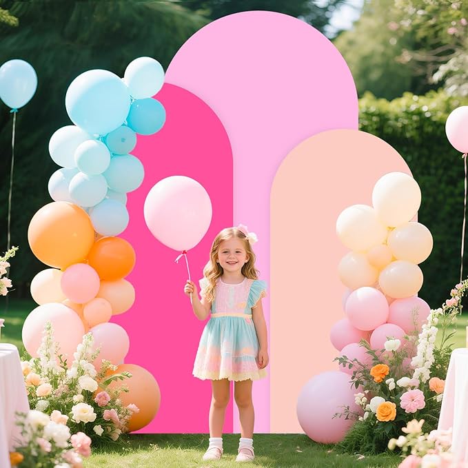 Pink Arch Backdrop Cover 7.2FT 6.6FT 6FT Wedding Arched Covers Stretchy Backdrops Set of 3 Spandex Arch Stand Covers Chiara Backdrop Cover for Arches Stand Birthday Party Baby Shower Graduation Decor