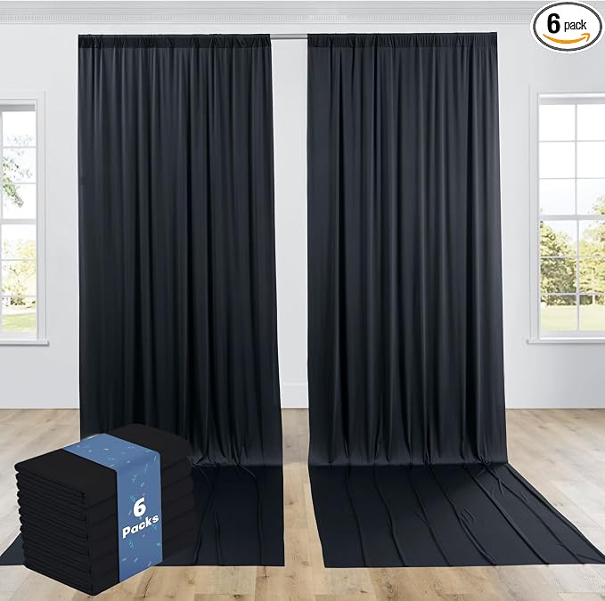 30ftx12ft Black Backdrop Curtains for Wedding Party-Wrinkle Free Backdrops Curtain Drapes Fabric Decorations Photo Back Drop Cloth for Baby Shower Photography Stage Reception 6Panels 12ft(H) x 5ft(W)