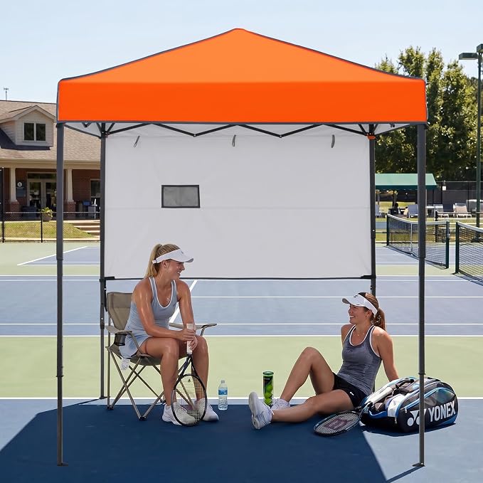 EAGLE PEAK 6x4 Instant Pop Up Canopy Tent with 1 Half Wall Panel, Straight Leg Sun Shelter, Portable Canopy with Carry Bag for Camping, Beach & Sports, Orange