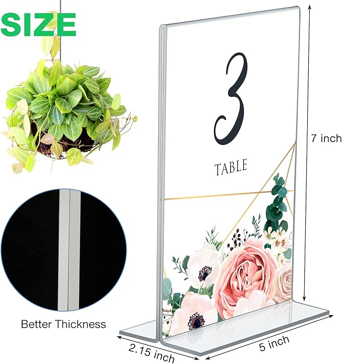 Amyhill 24 Pack Acrylic Sign Holder Plastic Standing Frame Clear Table Menu Double Sided T Shape Poster Acrylic Frame for Wedding Party Office Restaurant Hotel(5 x 7 Inch)