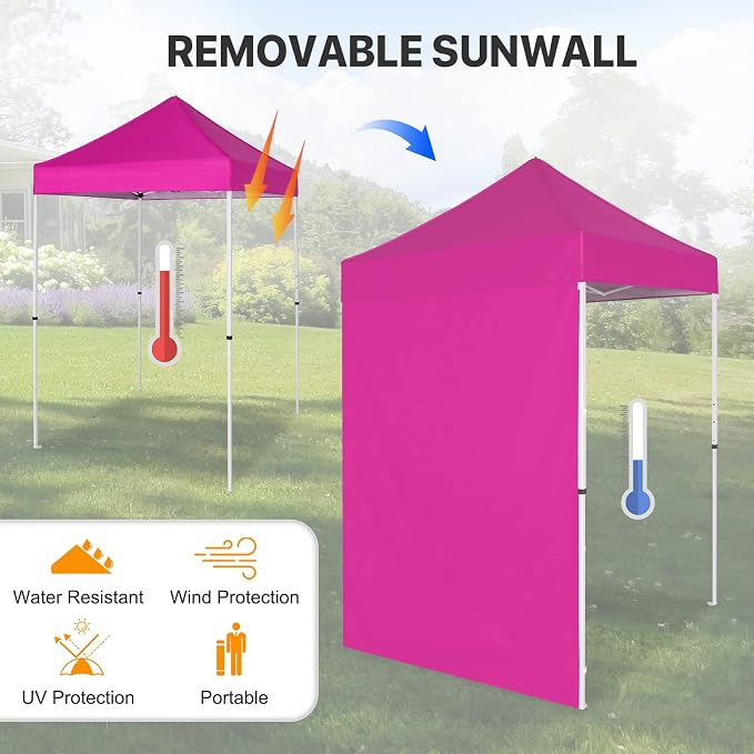 COOS BAY 5x5 Pop Up Canopy Tent with Side Wall, Easy Setup Portable Sun Shelter with Carry Bag, Outdoor Shade for Beach, Camping, Sports & Backyard, Pink