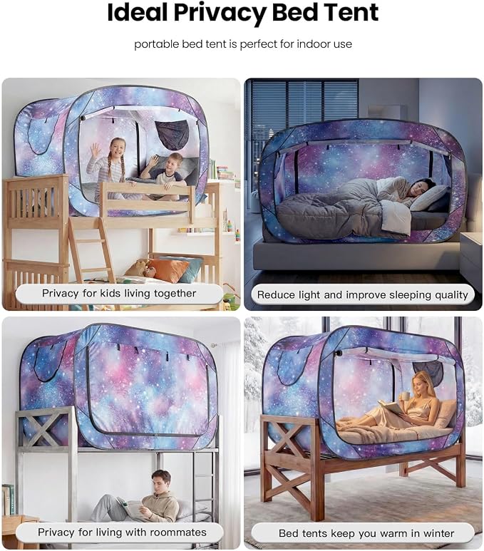 ANC POP Bed Tent Full Bed Canopy Portable Dream Tent for Adult Indoor Sleeping Tents with 2 Doors Breathable Private Space Tents, Unicorn