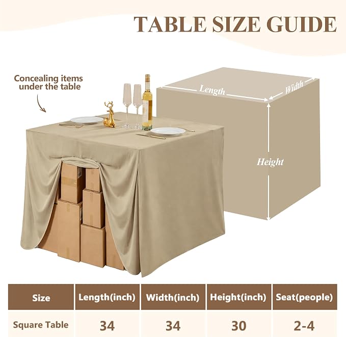 Shillance 1 Pack Khaki Square Tablecloth for 34x34 Inch Card Table Cover Waterproof Oil-Proof Spill-Proof Polyester Square Fitted Tablecloth for Wedding Parties Display Trade Show