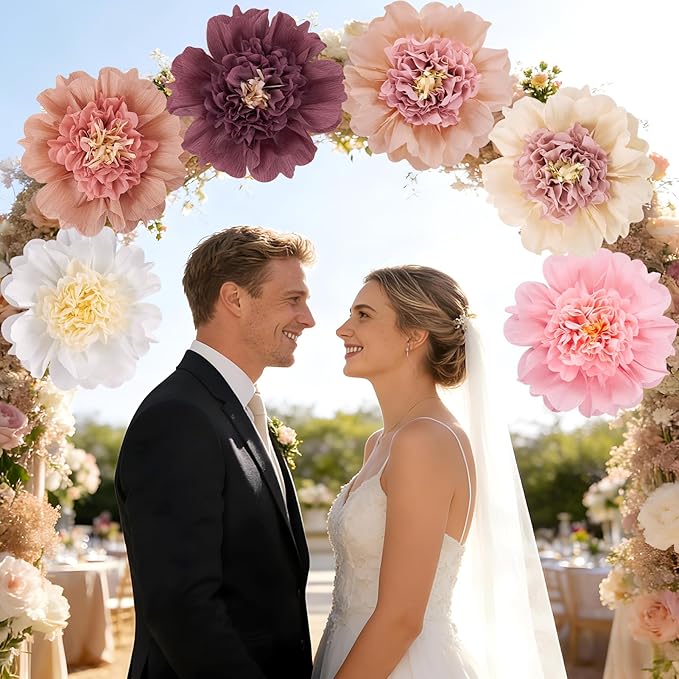SUNBEAUTY 6 Pcs Large Boho Tissue Paper Flowers 12'' Giant Crepe Paper Flowers Decorations for Birthday Mexican Fiesta Spring Wedding Flower Backdrop Baby Bridal Shower Carnival Party Wall Decor
