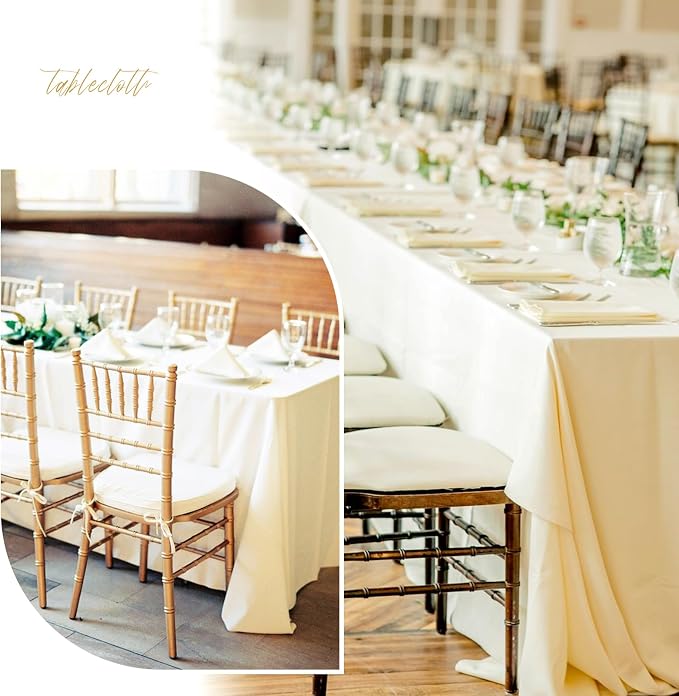 12 Pack Polyester Tablecloth -60 x 126 Inch Beige Table Cloth for 8 Feet Rectangle Tables, Stain and Wrinkle Resistant Washable Fabric Table Cover for Wedding Party Banquet Restaurant Kitchen