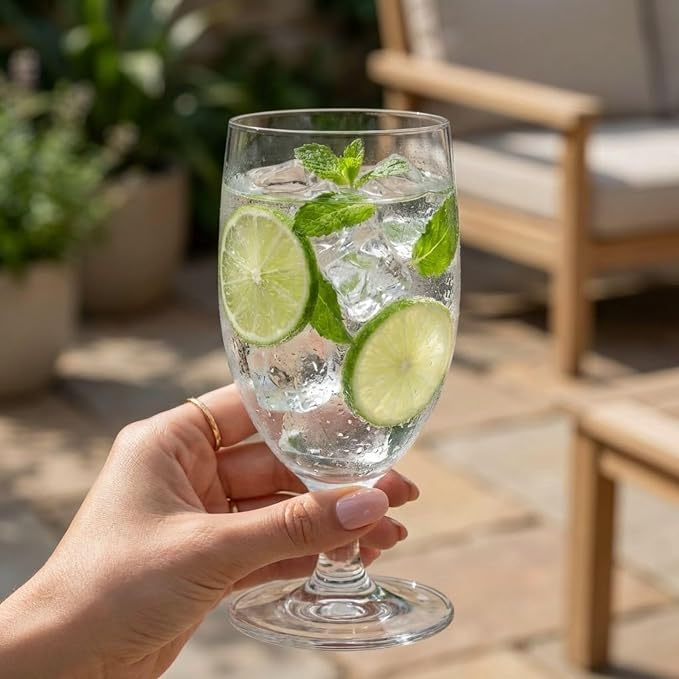 Restaurantware Voglia Nude 14 Ounce Water Goblets Set Of 6 Crystal Goblet Glasses - Laser-Cut Rim Fine-Blown Crystal Water Glasses For Weddings Anniversaries And Special Events Dishwasher-Safe
