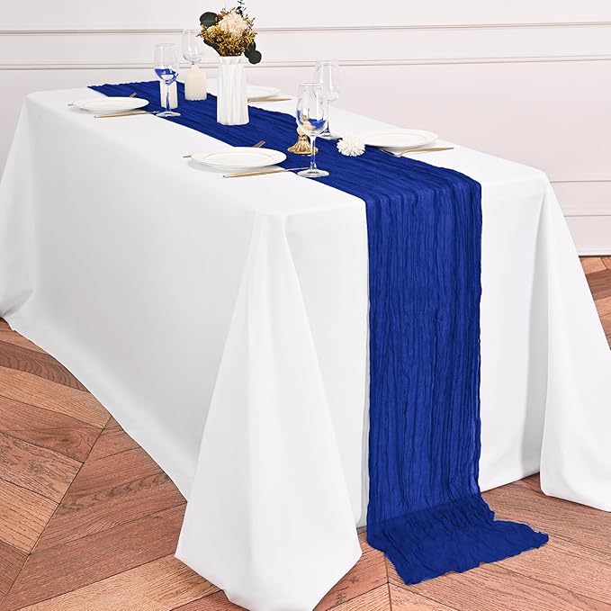 24 Pack Royal Blue Table Runners 10Ft Cheesecloth Table Runner Rustic Gauze Table Runner Romantic Long Sheer Fabric Cheese Cloth Table Runner for Wedding Party Bridal Baby Shower