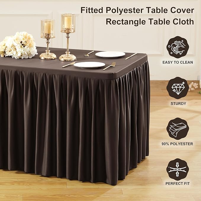 Wish Care 6 Pack Brown Rectangle Table Clothes for 6 Foot Tables, Polyester Fitted Tablecloths 6ft Stretch Table Cover for Wedding, Birthday, Parties, Trade Show, Craft Show
