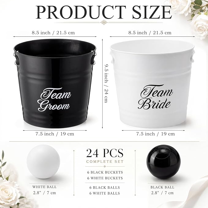 Blueweenly Wedding Giant Yard Game Bride Groom Bucket Set 12 Black White Large Buckets and 12 Balls for Wedding Reception Outdoor Games Lawn Party Fun House Parties Favors