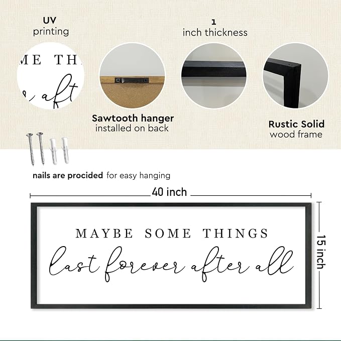 Maybe Some Things Last Forever After All Sign Bedroom Wall Decor Above Bed | 40x15 Black Rustic Wood Frame, Farmhouse Romantic Wall Art, Master Bedroom Decor, Wedding Idea for Couples, Ready to Hang