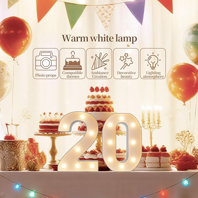 LED Marquee Light Up Numbers Sign - Lighted Birthday Numbers Sign for 30th Birthday Party Decoration, Bar Wall, Home, Table Room, Wedding and Christmas Decorations, Number 30