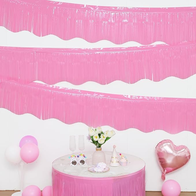 LOLStar Macaron Pink Foil Fringe Tinsel Garland Streamers Banner, 6 Pack | 60Ft Tinsel Streamers, Macaron Pink Tinsel Fringe Banners for Wedding, Gender Reveal, Bachelorette, Birthday Party Decor
