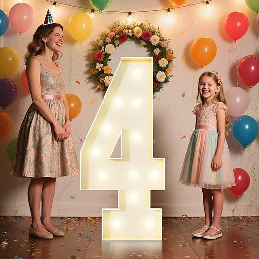 4FT Marquee Numbers 4 Sign,Large Light Up Numbers Party Decoration - Hook and Loop Fastener,No Tools Easy Setup, Corrugated Plastic for Birthdays Weddings Baby Anniversaries(Numbers 4)