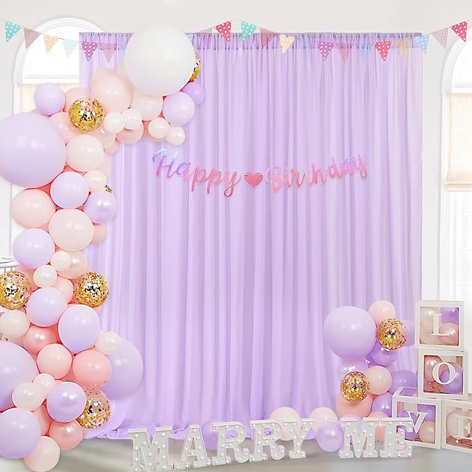 Sheer Backdrop Curtains Purple Chiffon Backdrop 5ft x 10ft 2 Pieces Butterfly Party Backdrop