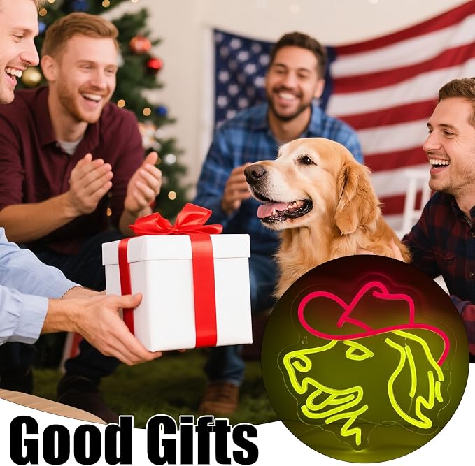Golden Retriever Neon Sign Cute Dog with Cowboy Hat LED Light Signs Retro LED Signs Red and Yellow Neon Sign for Bedroom Home Wall Decor Western Birthday Wedding Party Decorations Dog Lovers Gifts