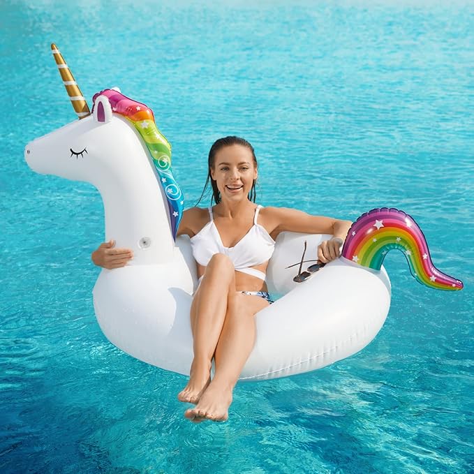 Jasonwell 2 Pack Unicorn Flamingo Pool Floaties - Inflatables Rafts for Swimming, Lake, Beach - Floaty Swim Rings for Adults, Kids