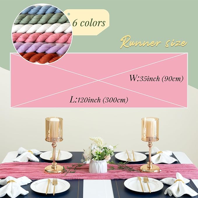 12 Pack Cheesecloth Table Runner 10ft Boho Rustic Gauze Cheese Cloth Table Runner for Wedding Party Bridal Baby Shower Birthday Reception Feasts Ceremoy Table Decorations(Dusty Rose)