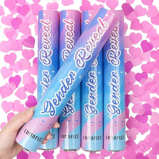 12Inches 4Pcs Gender Reveal Confetti Cannon - Heart Shaped Confetti Poppers - Pink, 4 Pack - Baby Girl Gender Reveal Party Poppers - Pink Paper Baby Party Supplies Pop Gun