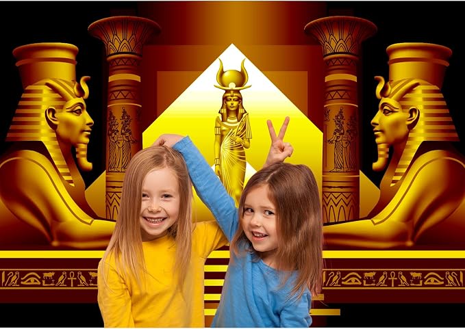 Egyptian Pyramids Sphinx Backdrop Ancient Egyptian Pharaoh Queen Decorations Golden Egypt Palace Stairway Photography Background Egyptian Temple Queen of Egypt Portrait Photo Studio Props 5x3ft