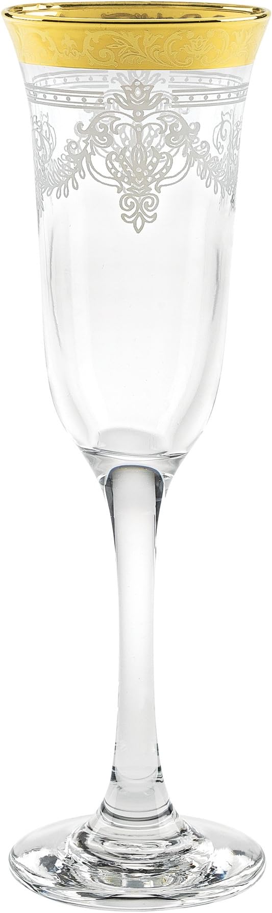Lorren Home Trends Flutes Set of 6 Stencil Pattern and Gold Band, One Size, Clear