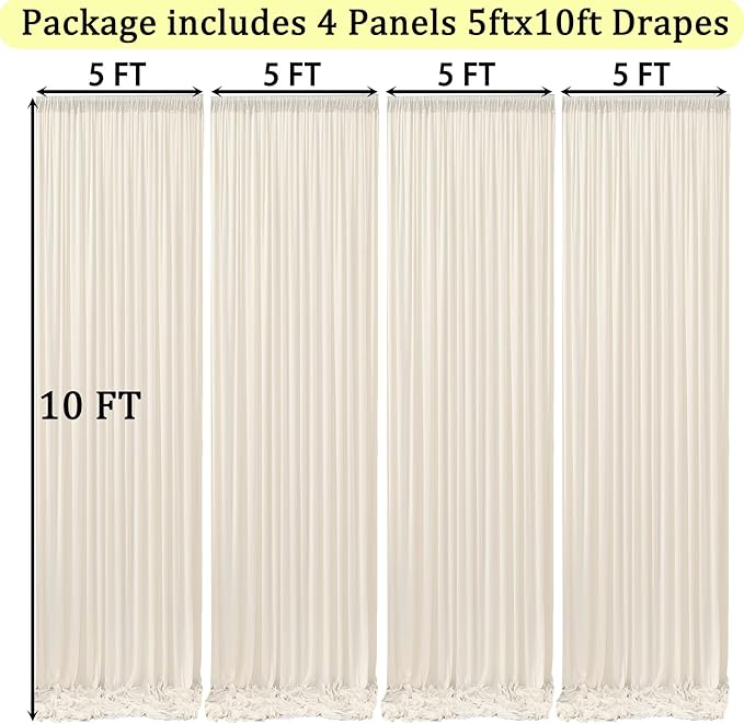 20ft x 10ft Wrinkle Free Ivory Backdrop Curtains for Parties, 4 Panels 5x10ft Photo Backdrop Drapes for Wedding Party Birthday Photography Baby Shower Background Backdrop Home Decor
