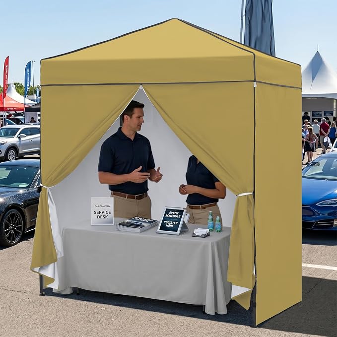 EAGLE PEAK 6x4 Instant Pop Up Canopy Tent with 4 Side Wall Panels, Straight Leg Sun Shelter, Portable Canopy with Carry Bag for Camping, Beach & Sports, Beige