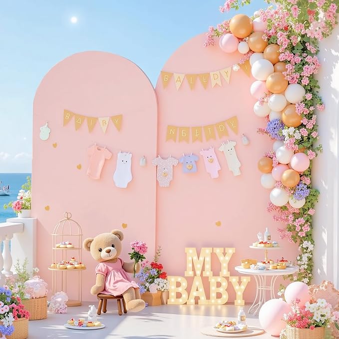 Arch Covers 7.2 and 6ft Dusty Pink Wedding Arch Backdrop Covers Set of 2 Spandex Fitted Balloon Arch Backdrop for Girls Baby Shower Birthday Bridal Shower Party Decor Banquet Photo Booth Background