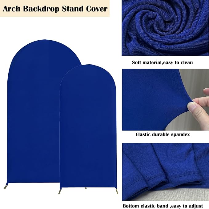HAINARverS Set of 2 Wedding Arch Cover 6FT,7.2FT Spandex Fitted Stretchy Arch Stand Covers,2 Sided Round Top Chiara Backdrop Cover for Birthday Party Banquet Baby Shower Arch Decoration(Royal Blue)
