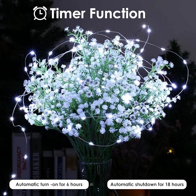 4-Pack Fairy Lights Battery Operated with Remote & Timer & 8 Modes, 16 FT 50 LED String Lights Outdoor Indoor, Battery Twinkle Lights Waterproof for Christmas Bedroom Centerpiece Décor (Cool White)