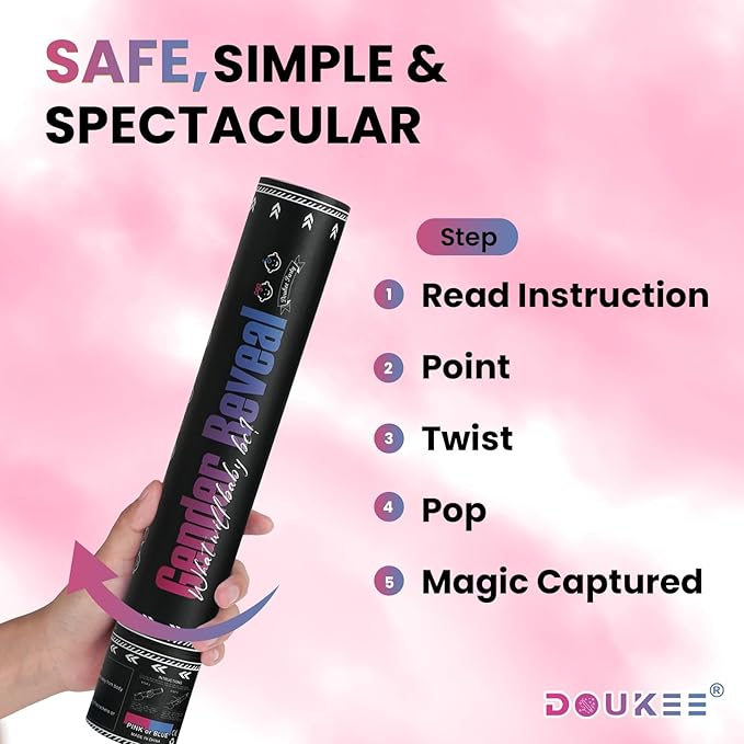 Girl Gender Reval Powder Cannon Pink, DOUKEE Pink Powder Only Smoke Cannon Smoke Popper for Gender Reveal, Baby Shower Party, 2PK