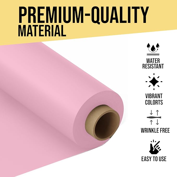 Party Solids 66% Thicker Premium Pink Plastic Table Cover Roll 40" X 100' Table Cloth Plastic Cover Roll Quality Thick Banquet Rolls Disposable Tablecloth Rolls Strong American Based Company