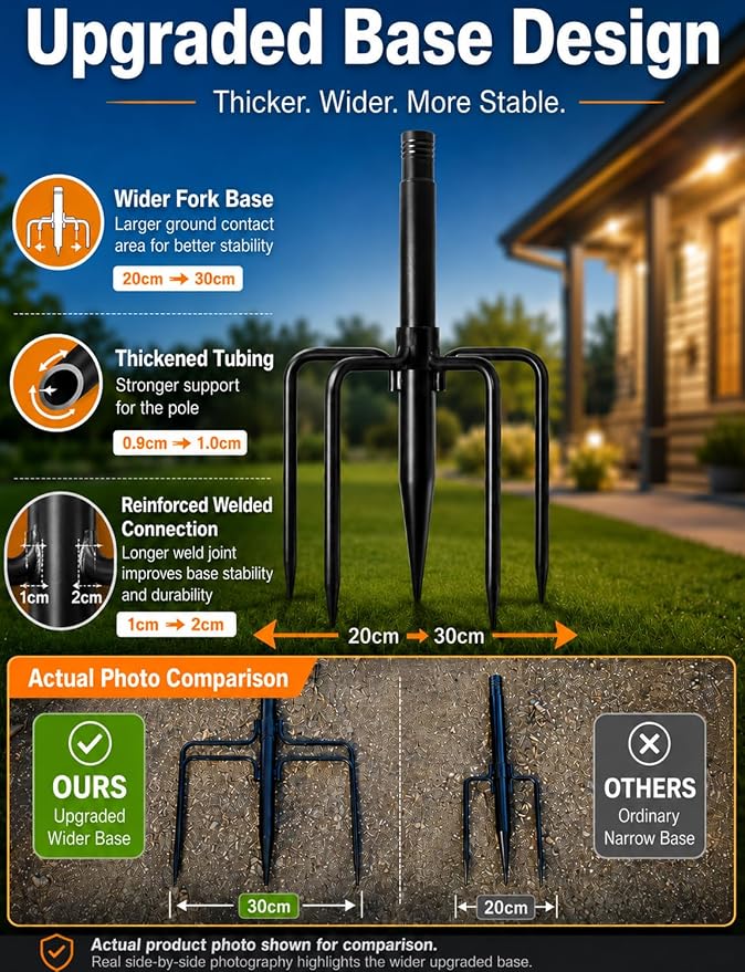 2 Pack String Light Poles for Outside, Thickened Metal Lights Hanger Pole Outdoor with Fork, Lighting Hanging Post Accessories for Patio Decor Garden Backyard Yard Front Porch Outside Decorations